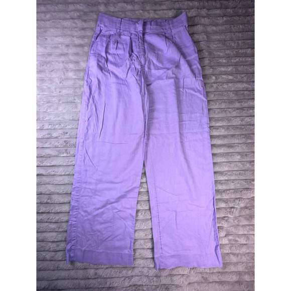 Abercrombie & Fitch Pants Women's‎ Medium Lilac Linen Blend Wide Leg High Waist - Picture 4 of 15